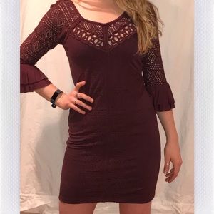 Burgundy Free People Knit/Lace Sweater Dress